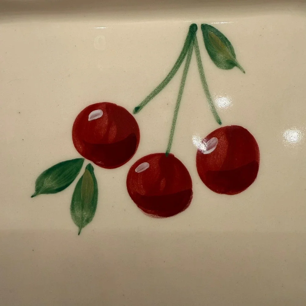 Pottery Cherry Serving‎ Tray Scalloped Rectangular Platter Stoneware